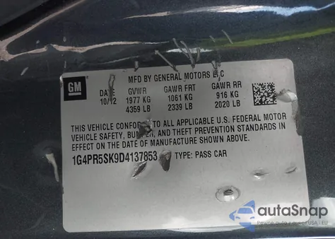 2013 Buick Verano Convenience Group z USA, uszkodzony, nr VIN 1G4PR5SK9D4137853